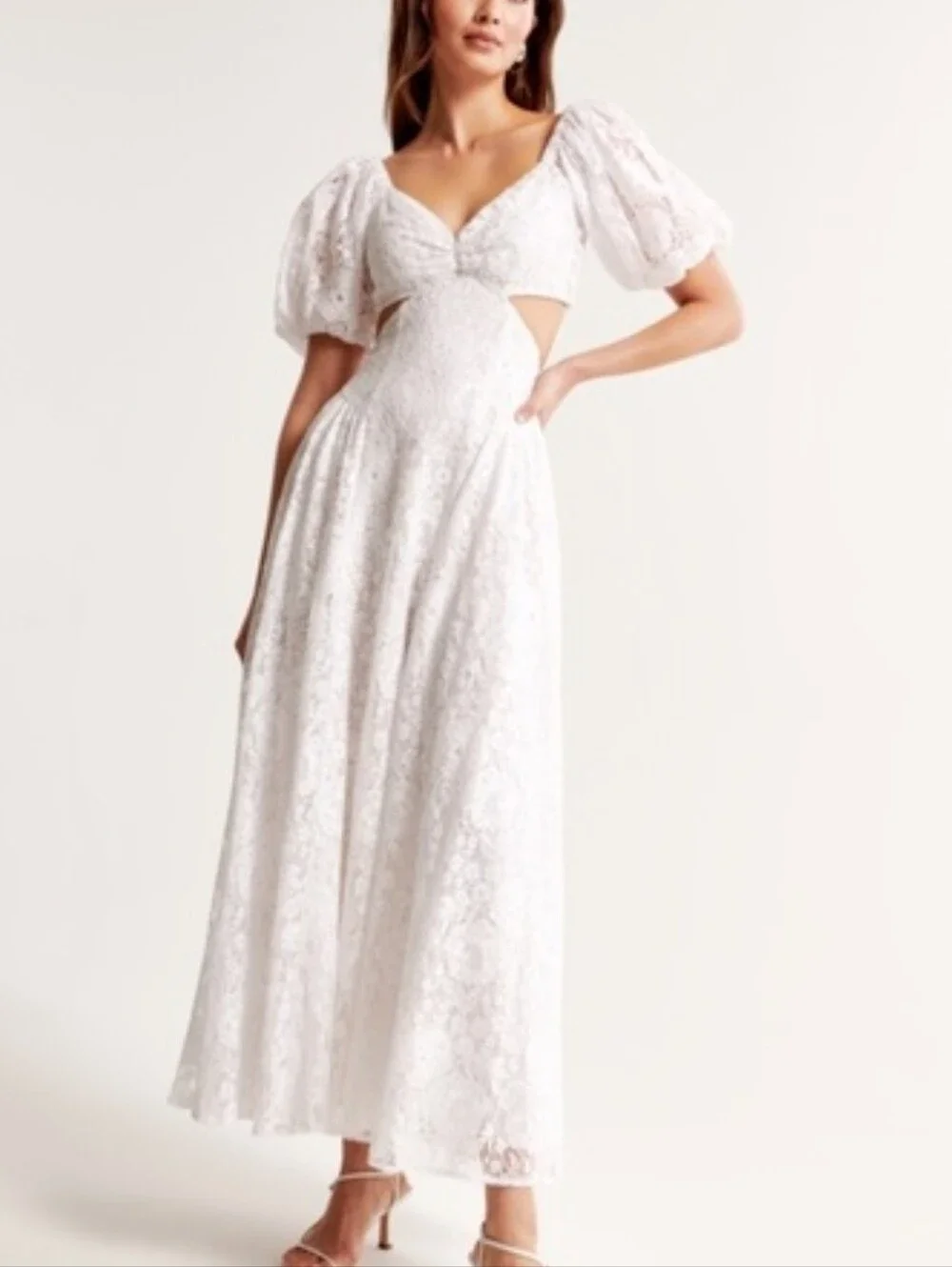 NWT Abercrombie Lace Cutout Maxi Dress With Sweetheart Neckline And Puff Sleeve